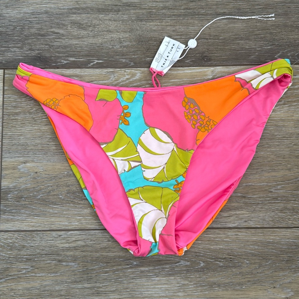 Trina Turk Floral & Reversible To Pink Bikini Bottom Size 10 Swim/Spa Collection